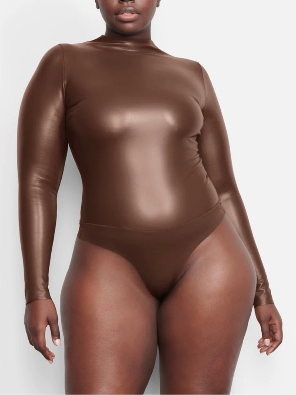 Skims Faux Leather Mock Neck Bodysuit Size S